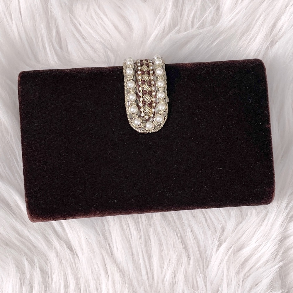 NWOT Velvet Chocolate Box Clutch w/embroidery